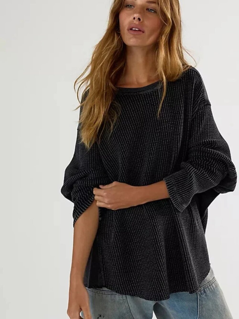 Free People FP One Blake Thermal Oversized Scoop Neck Long Sleeve Tunic Top XS